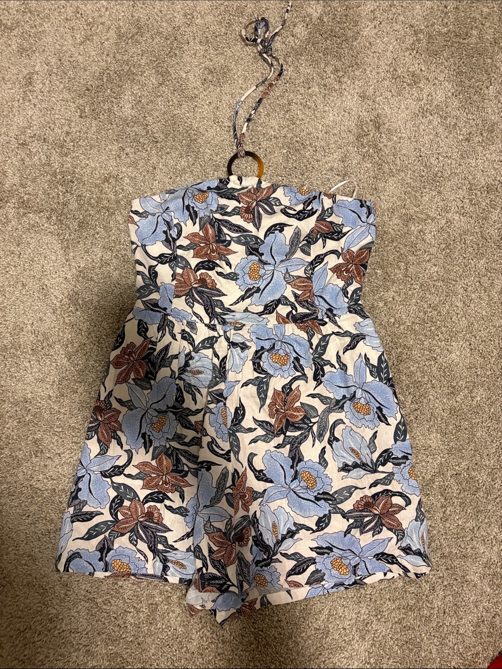 Old Navy Floral Halter Romper in Blue, Brown and Cream